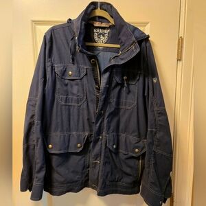 KUHL Men's Kollusion Jacket Coat Blue Stow Away Hood Size Medium